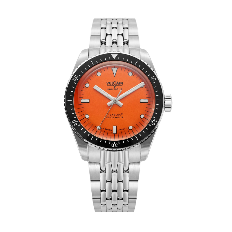 Vulcain Skindiver Nautique Arancio Automatico con bracciale Acciaio Chicco di Riso