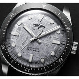 Vulcain Skindiver Nautique Meteorite dettaglio quadrante meteorite con indici luminosi e lunetta ceramica nera 660170T17.BAR200