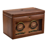 Wolf 1834 Brogue Double Scatola del Tempo vista laterale, rivestimento pelle marrone con lavorazione brogue decorativa 440206