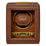 Wolf 1834 Scatola del Tempo Brogue Single in pelle marrone brunito con ferramenta Old English Brass, vista frontale 440106