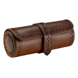 Wolf 1834 Brogue Triple vista laterale rotolo portaorologi marrone brunito con lavorazione brogue e chiusura a cinturino 443306