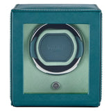 Wolf 1834 Scatola del Tempo Cub in pelle vegana Saffiano verde con cuscino e hardware cromato, vista frontale 461140