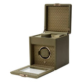 Wolf 1834 Scatola del Tempo Earth aperta con cuscino rotante, scomparto superiore e cassetto portaoggetti in pelle verde 190341