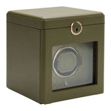 Wolf 1834 Scatola del Tempo Earth vista laterale in apple leather verde oliva con finestra frontale e serratura 190341