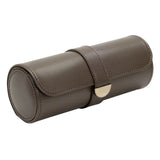 Wolf 1834 Earth Triple watch roll vista laterale in pelle di mela marrone coffee con dettaglio forma cilindrica 190606
