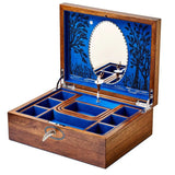 Wolf 1834 Porta Gioie Ballet Musical Lago dei Cigni in legno noce con interno blu, ballerina e specchio ovale 190106