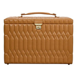 Wolf 1834 Porta Gioie Lauren Extra Large in pelle camel trapuntata con chiusura dorata, vista frontale 349907