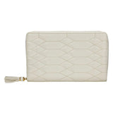 Wolf 1834 Porta Gioie Lauren Large in pelle bianca con cuciture geometriche e nappa dorata 349202