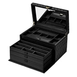 Wolf 1834 Porta Gioie Lauren Large dettaglio interno con cassetti e scomparti organizzati in pelle nera trapuntata 349802