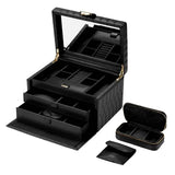 Wolf 1834 Lauren Medium Porta Gioie nero con tutti gli accessori: travel case con zip, pochette e cassetto aperto 349702