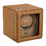 Wolf 1834 Scatola del Tempo Lauren cognac vista chiusa con finestrella in vetro e lavorazione geometrica trapuntata 342107