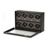 Wolf Axis 8 Pezzi caricatore orologi con sportello in vetro aperto, vista interna otto moduli e finitura nera 469703