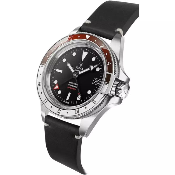 Yema Diving Superman 500 Gmt Nero 39 mm YGMT23B39-AA62S cinturino in pelle