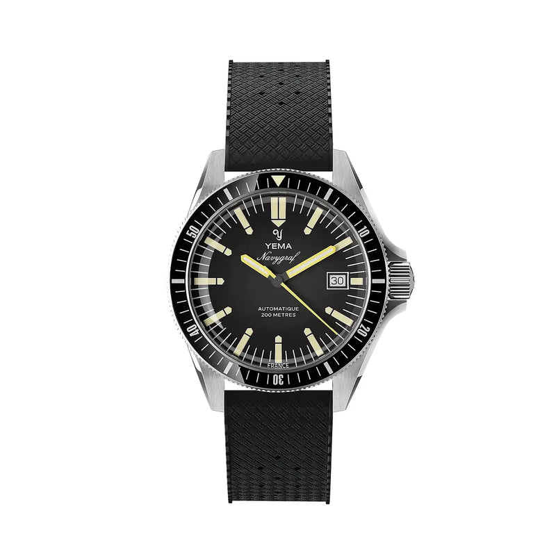 Orologio Yema Navigraf Heritage Nero Cinturino Caucciù