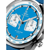 Yema Rallygraf Alpine Cup Series dettaglio quadrante blu indici applicati lancette Dauphine Super-LumiNova YMHF1589ALP-GM