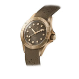 Yema Superman Bronze CMM.10 vista laterale cassa bronzo spazzolato quadrante marrone cinturino gomma 17.26.10.38.ZN.U8