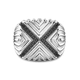 Zancan Anello Cosmopolitan Chevalier uomo in argento con pietre nere incastonate a croce e scanalature geometriche EXA103