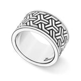 Zancan Anello Cosmopolitan Fascia in argento dettaglio interno con logo e motivo geometrico tribale EXA093