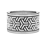 Zancan Anello Cosmopolitan Fascia uomo in argento con incisione geometrica tribale, fascia larga EXA093