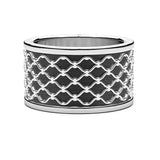 Zancan Anello Cosmopolitan Fascia uomo in argento con motivo a rete in rilievo su sfondo nero EXA099