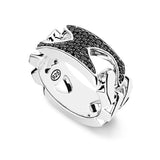 Zancan Anello Cosmopolitan Luxury dettaglio interno punzone 925 e pavé di pietre nere su argento lucido ESA044