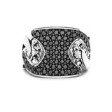 Zancan Anello Chevalier Cosmopolitan Luxury in argento 925 con pavé di pietre nere e maglie a catena ESA045