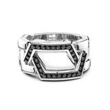 Zancan Anello Cosmopolitan Luxury Chevalier uomo in argento 925 con pietre nere e design geometrico ESA048