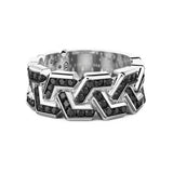 Zancan Anello Cosmopolitan Luxury Fascia uomo argento 925 con pietre nere e motivo geometrico a chevron ESA049