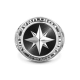 Zancan Anello Cosmopolitan Rosa dei venti in argento con stella centrale su rodiatura nera e scritta incisa EXA087