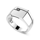 Zancan Anello Insignia 925 Chevalier argento vista laterale con incisione logo Made in Italy e pietra nera ESA053
