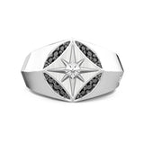 Zancan Anello Insignia 925 Chevalier in argento con rosa dei venti e pietre nere, design geometrico ESA055