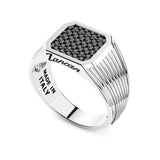 Zancan Anello Insignia 925 Chevalier vista laterale dettaglio incisione Made in Italy e pavé pietre nere ESA061