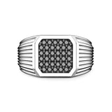 Zancan Anello Insignia 925 Chevalier uomo in argento con pavé di pietre nere e lavorazione a righe ESA061