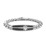 Zancan Bracciale Cosmopolitan Grumetta uomo in argento con placca spinelli neri e stella rosa dei venti EXB652