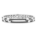 Zancan Bracciale Cosmopolitan Luxury Targa in argento 925 con pietre nere e targa centrale, maglie geometriche ESB263