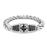 Zancan Bracciale Cosmopolitan Rosa dei venti in argento maglia grumette con targa rosa dei venti in ceramica nera ESB109