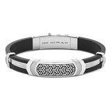 Zancan Bracciale Cosmopolitan Targa uomo in argento e silicone nero con placca motivo geometrico brunito EXB641