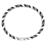Zancan Bracciale Cubane Grumetta vista dall'alto, dettaglio chiusura e intreccio argento e ceramica nera ESB115-NE