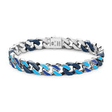 Zancan Bracciale Cubane Grumetta uomo in argento 925 con maglie smaltate blu e azzurro, chiusura a scatto ESB118