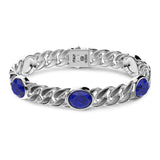 Zancan Bracciale Cubane Grumetta uomo in argento 925 con maglie striate e inserti lapis lazuli blu ESB054-N