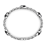 Zancan Bracciale Cubane Grumetta vista dall'alto, dettaglio chiusura a scatto e maglie intrecciate in argento ESB053-N