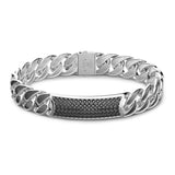 Zancan Bracciale Cubane Targa uomo in argento 925 maglia grumetta striata con placca spinelli neri ESB052