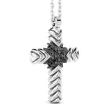 Zancan Collana Cosmopolitan Croce dettaglio pendente croce argento con spinelli neri e motivo chevron laterale EXC464