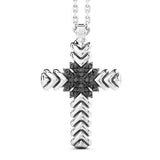 Zancan Collana Cosmopolitan Croce pendente argento con spinelli neri e lavorazione chevron vista frontale EXC464
