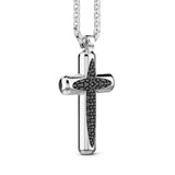Zancan Collana Cosmopolitan Croce vista laterale pendente croce argento con spinelli neri e catena a maglia EXC483