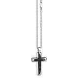 Zancan Collana Cosmopolitan Croce vista completa catena argento con logo e pendente croce spinelli neri EXC483