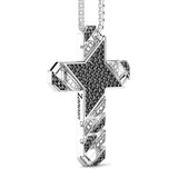 Zancan Collana Cosmopolitan Luxury Croce vista laterale pendente argento con pietre nere e logo inciso ESC097