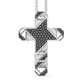Zancan Collana Cosmopolitan Luxury Croce pendente argento 925 con pietre nere e motivo geometrico diagonale ESC097