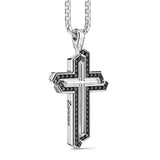 Zancan Collana Cosmopolitan Luxury Croce dettaglio laterale pendente croce argento con incisione brand e pietre nere ESC100