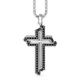 Zancan Collana Cosmopolitan Luxury Croce in argento 925 con pendente croce e pietre nere naturali, vista frontale ESC100